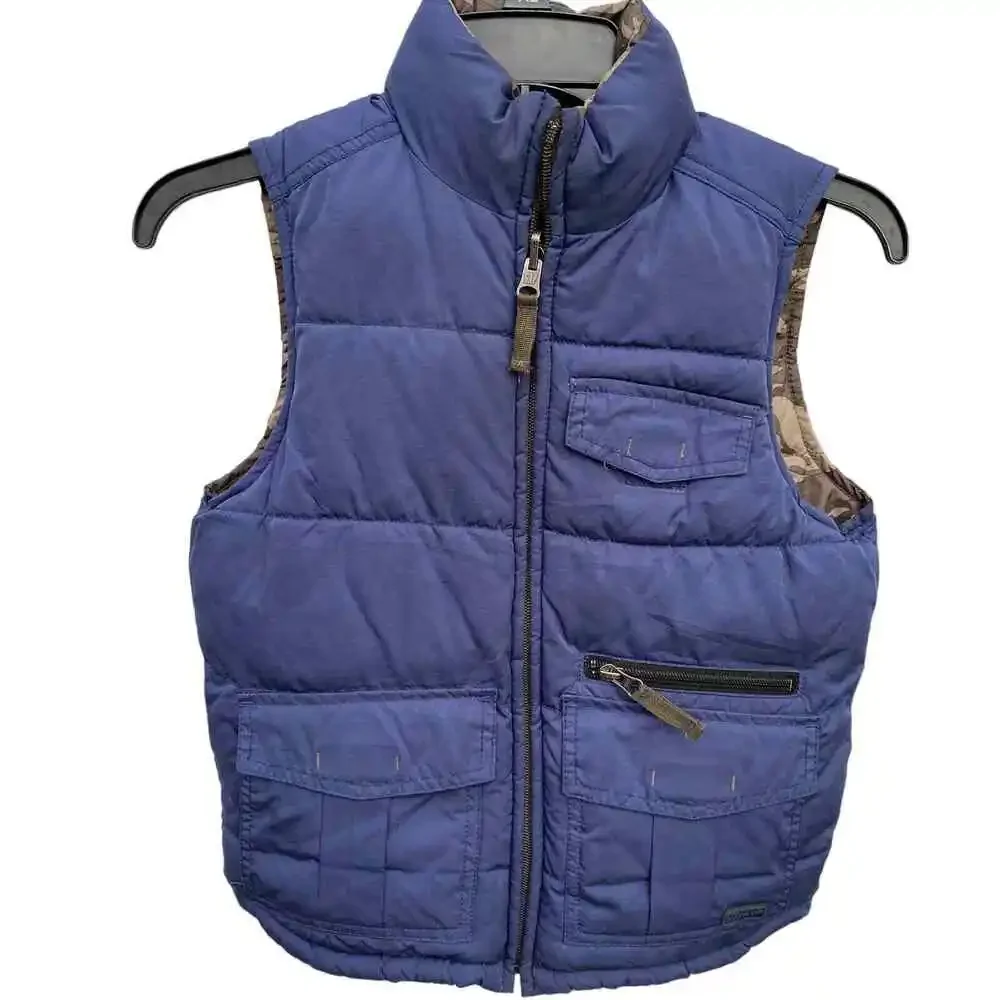 Gap Kids Reversible Puffer Vest  Sz S 6 7 Navy Blue Camouflage Camo Quilted Warm